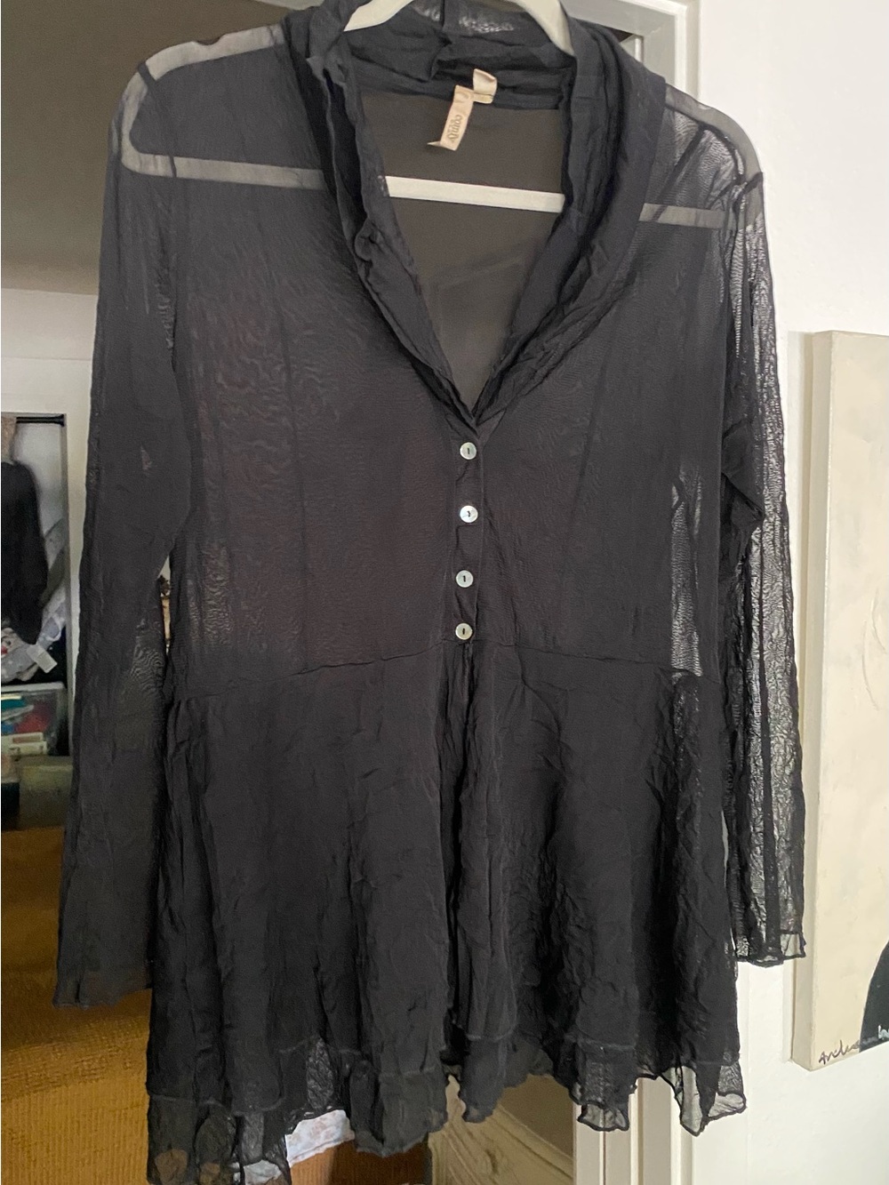 Comfy USA Black Sheer crinkled soft Mesh Peplum Jacket/Top size S 45.00